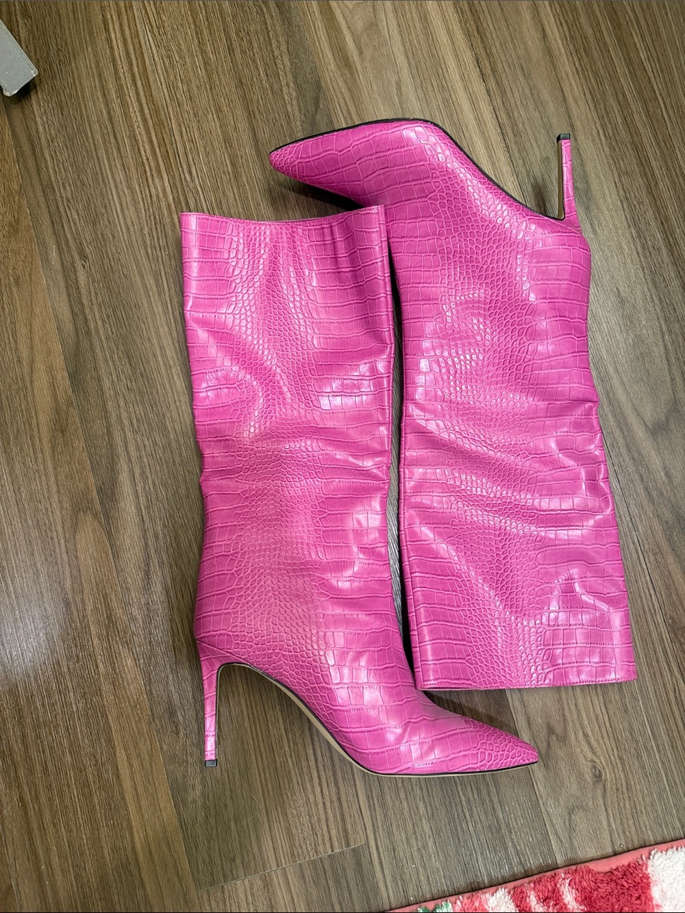 Guess Hot Pink Croc-Embossed Stiletto Boots